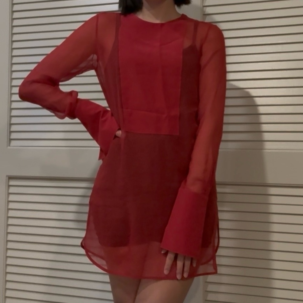Vintage MaxMara Sheer Long Sleeve Red Dress